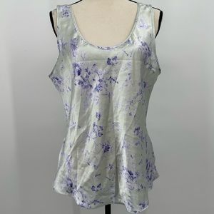 Vtg Oscar de la Renta green & purple floral patterned Slip Tank Top Cami Sz L